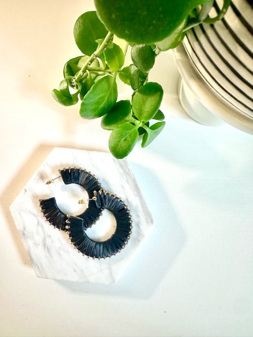 Black Raffia Fringe Hoop Earrings - Women's Jewelry